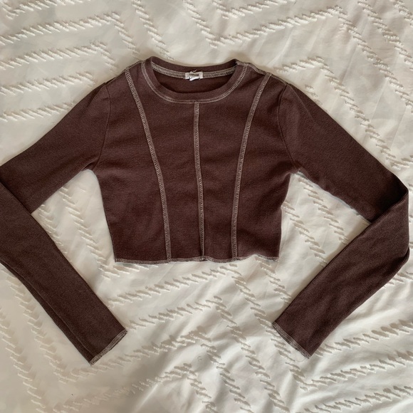 GARAGE brown ribbed cropped long sleeve - Picture 1 of 5